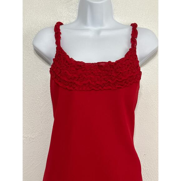 VTG Y2K 2010 Maxi Red Sheer Overlay Dress 12 Ruffle Bust Glam Holiday Party Prom - Picture 3 of 14